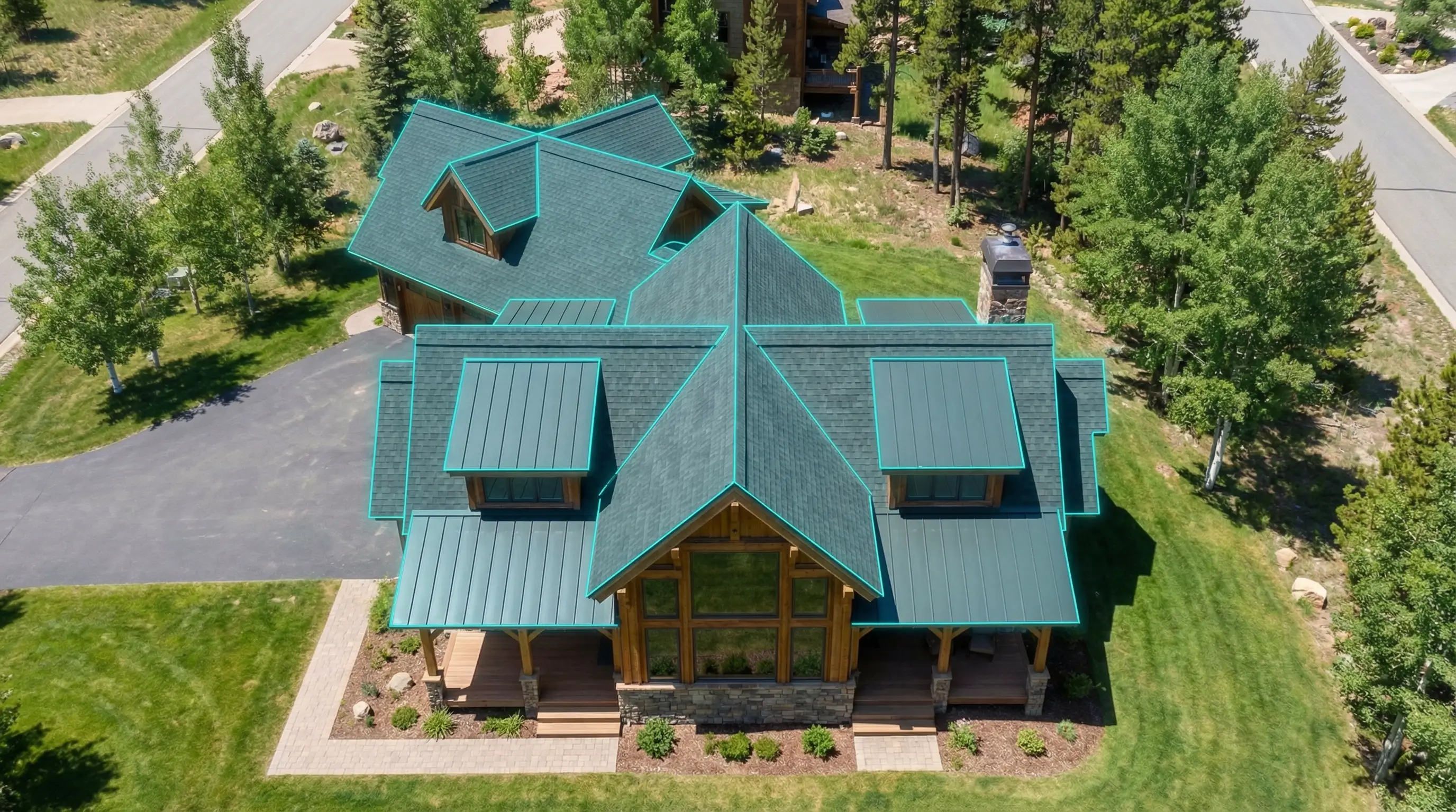 Satellite aerial view of your roof for AI measurement and analysis